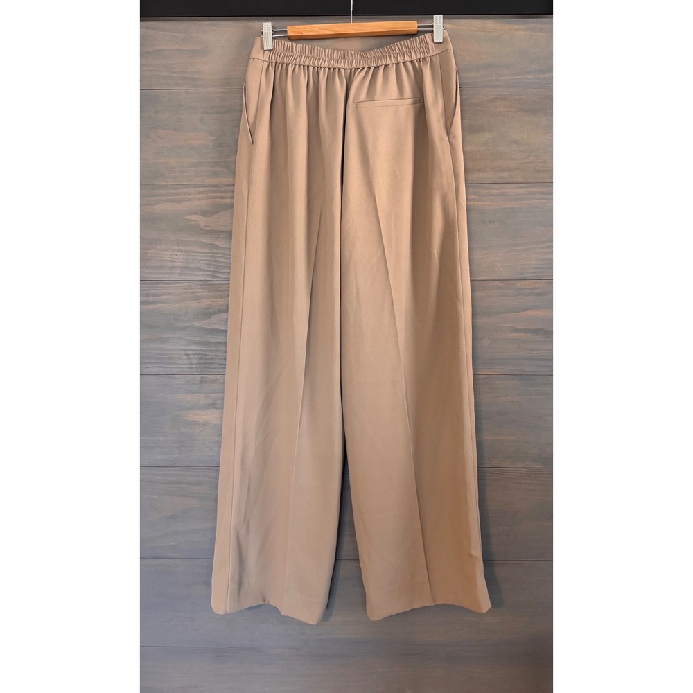 Reiss Eden Wide Leg Twill Trousers Mink Neutral High Rise Elastic Back Pants 6R - Picture 4 of 7